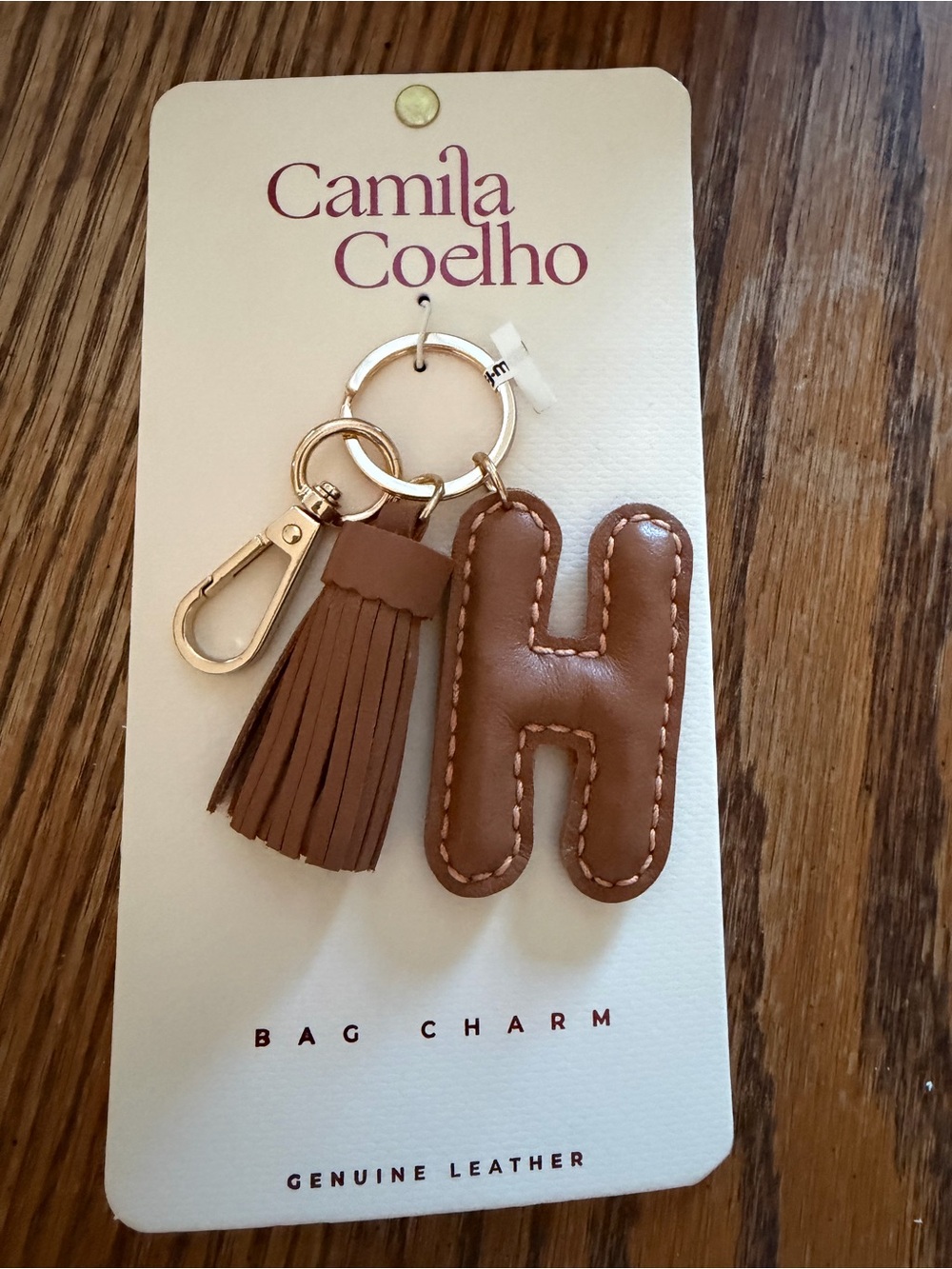Camila Coelho Brown Leather H Initial Bag Charm